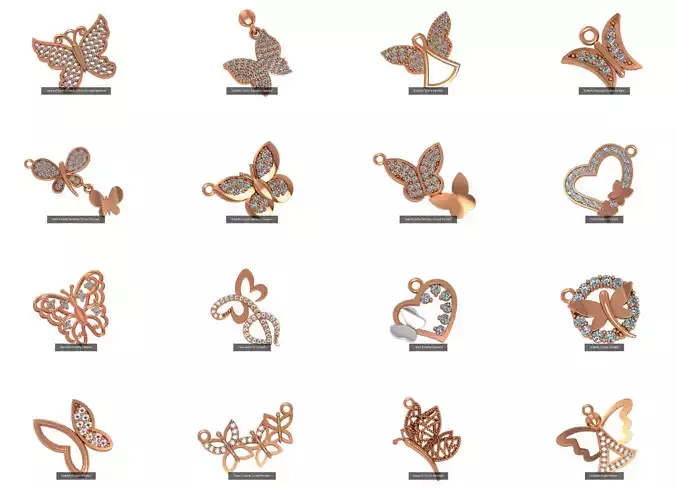 26 Butterfly Charm Necklace Pendant  3D Model Collection