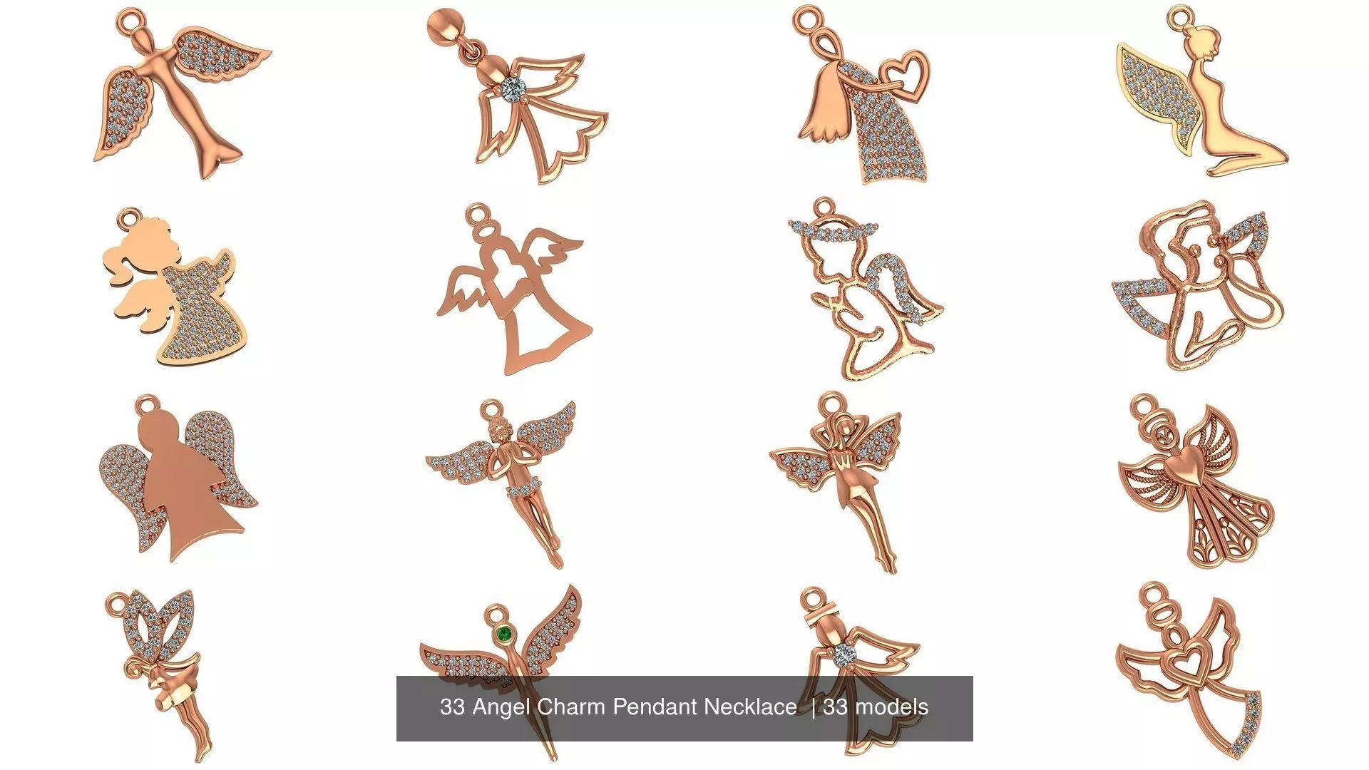 33 Angel Charm Pendant Necklace  3D Model Collection_0
