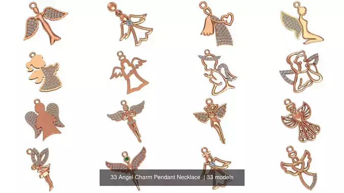 33 Angel Charm Pendant Necklace  3D Model Collection