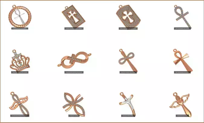 12 Cross Necklace Charm Pendant  3D Model Collection