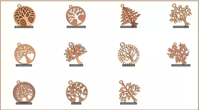 11 Tree of Life Charm Necklace Pendant  3D Model Collection