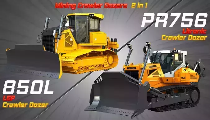 850L LGP - PR756 Mining Crawler Dozers  2 in 1 3D Model Collection