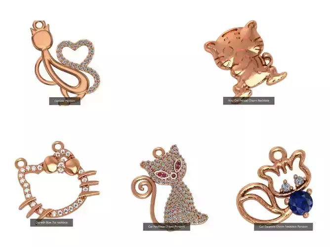 5  Cat Pendant Charm Pendant Necklace  3D Model Collection
