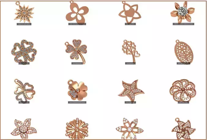 19 Flower Charm Pendant Necklace  3D Model Collection