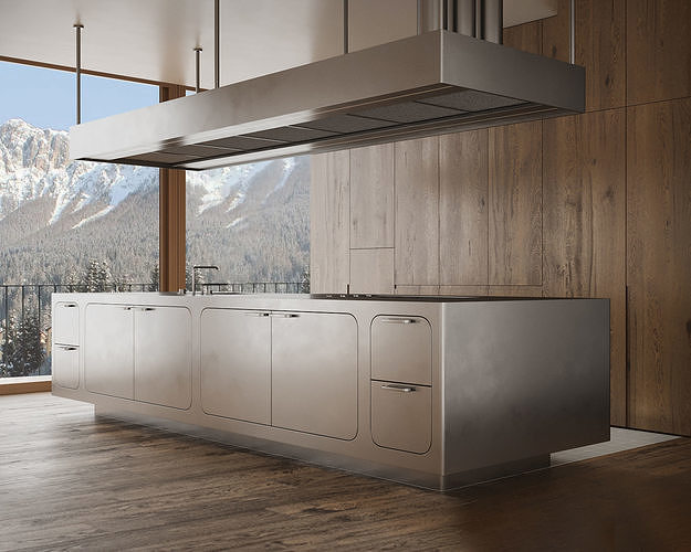 Kitchen with island EGO 24 By ABIMIS 3D model