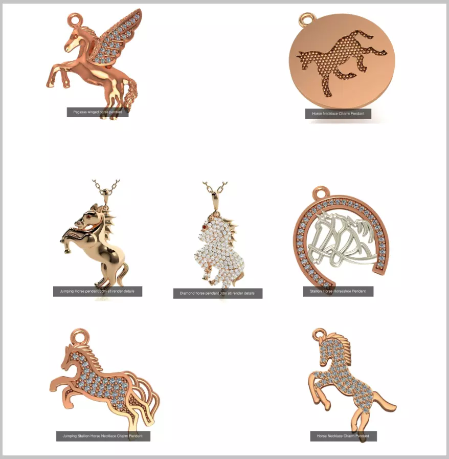 7 Horse Necklace Charm Pendant 3D Model Pack