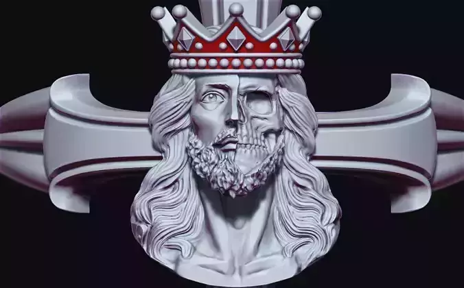 Cross jesus skull ring silver gold jewelry printable 3D model