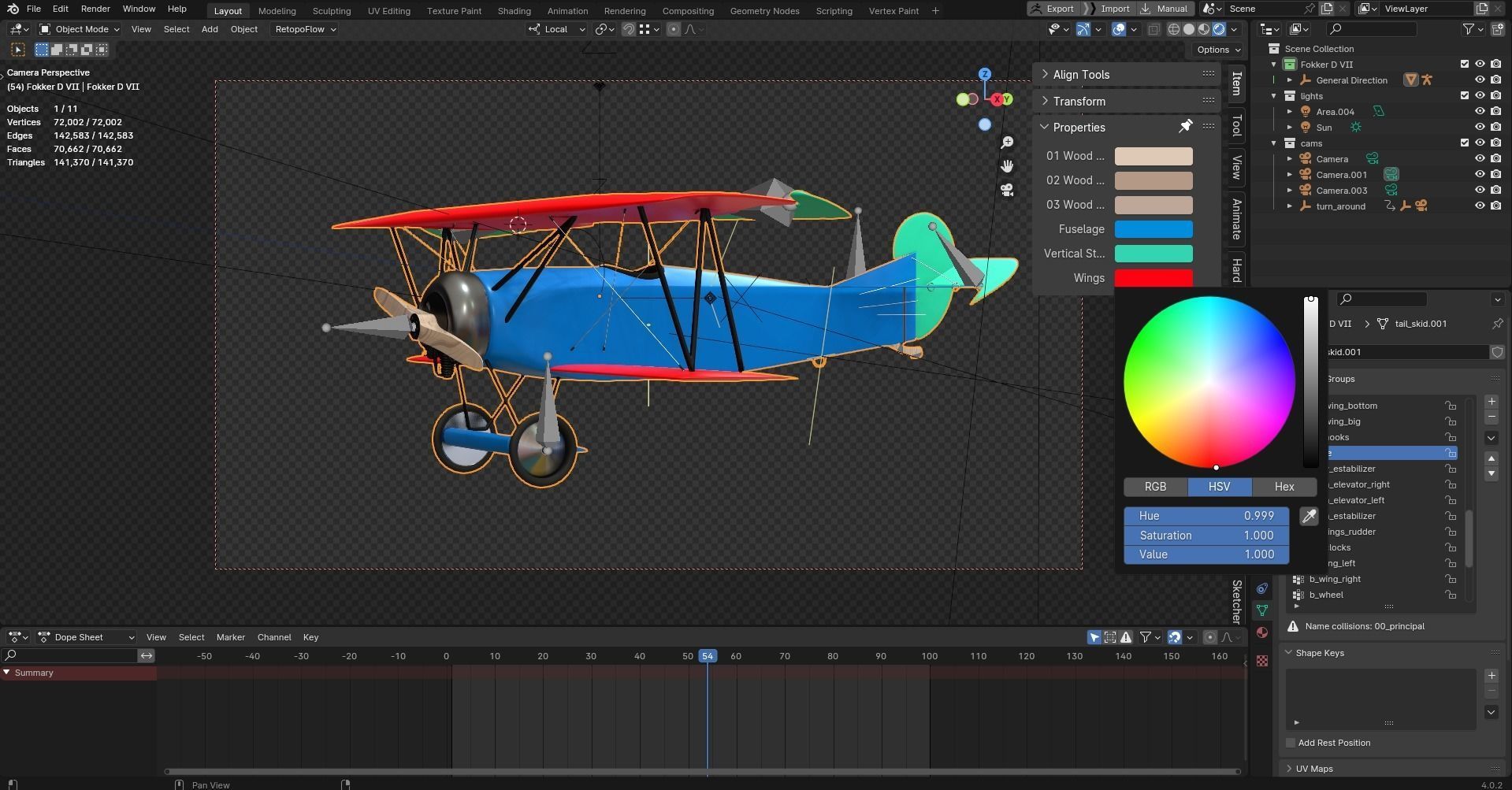 Fokker D Vii Rigged With Control Panel Colors 3D model_13