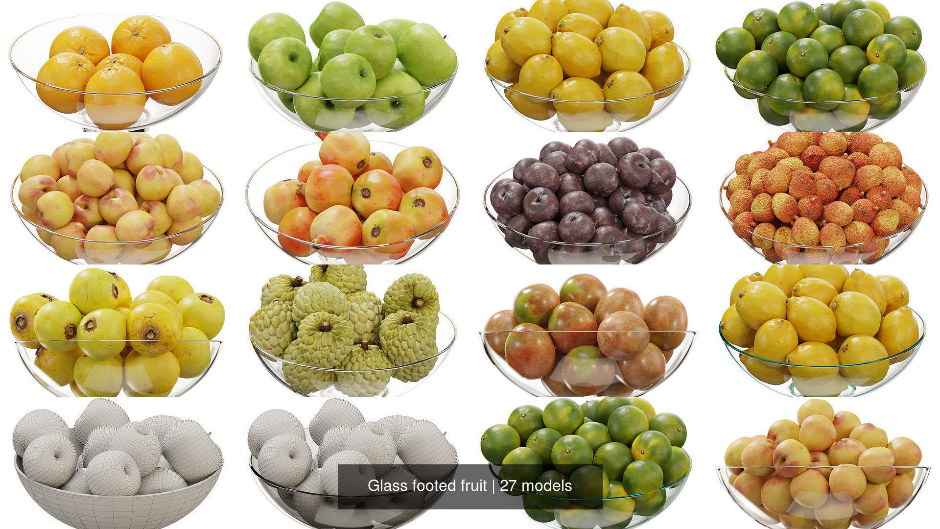 Glass footed fruit 3D Model Collection_2