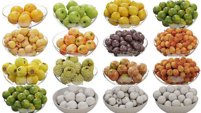 Glass footed fruit 3D Model Pack 2