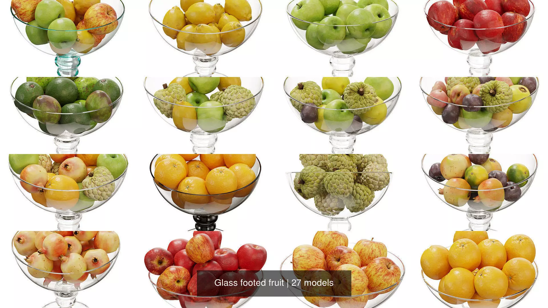 Glass footed fruit 3D Model Collection_0
