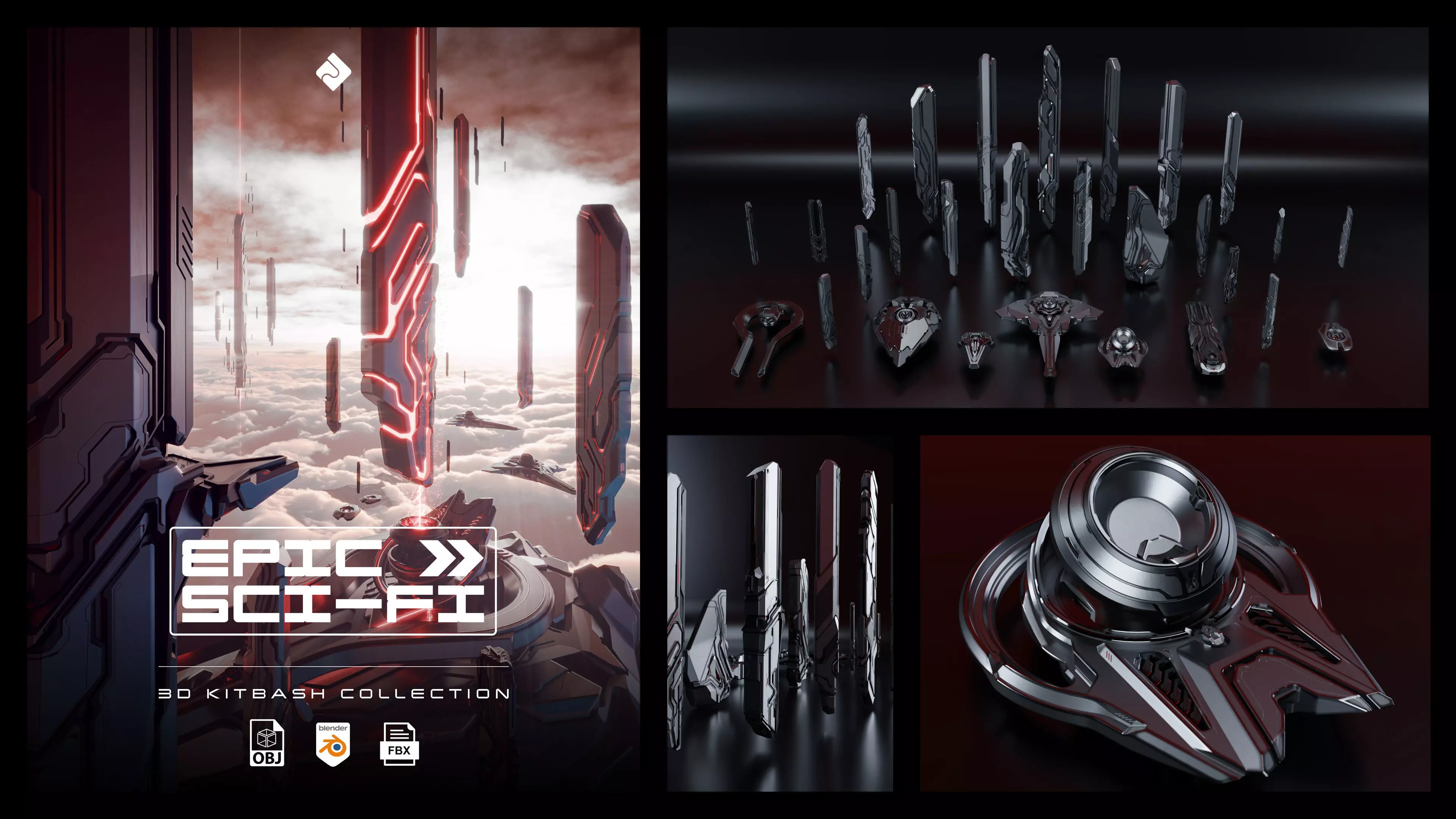 Epic Sci-Fi - Sci Fi Building Assets Blender 3D Kitbash Pack 3D model