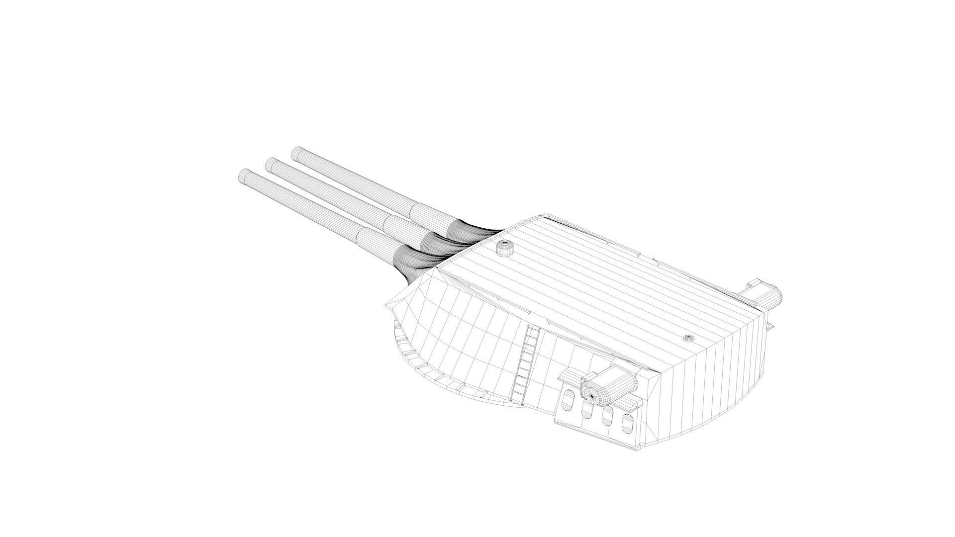 14 inch - 356mm 45 Mk8 Triple Turret Naval Gun USS Arizona 3D model_9