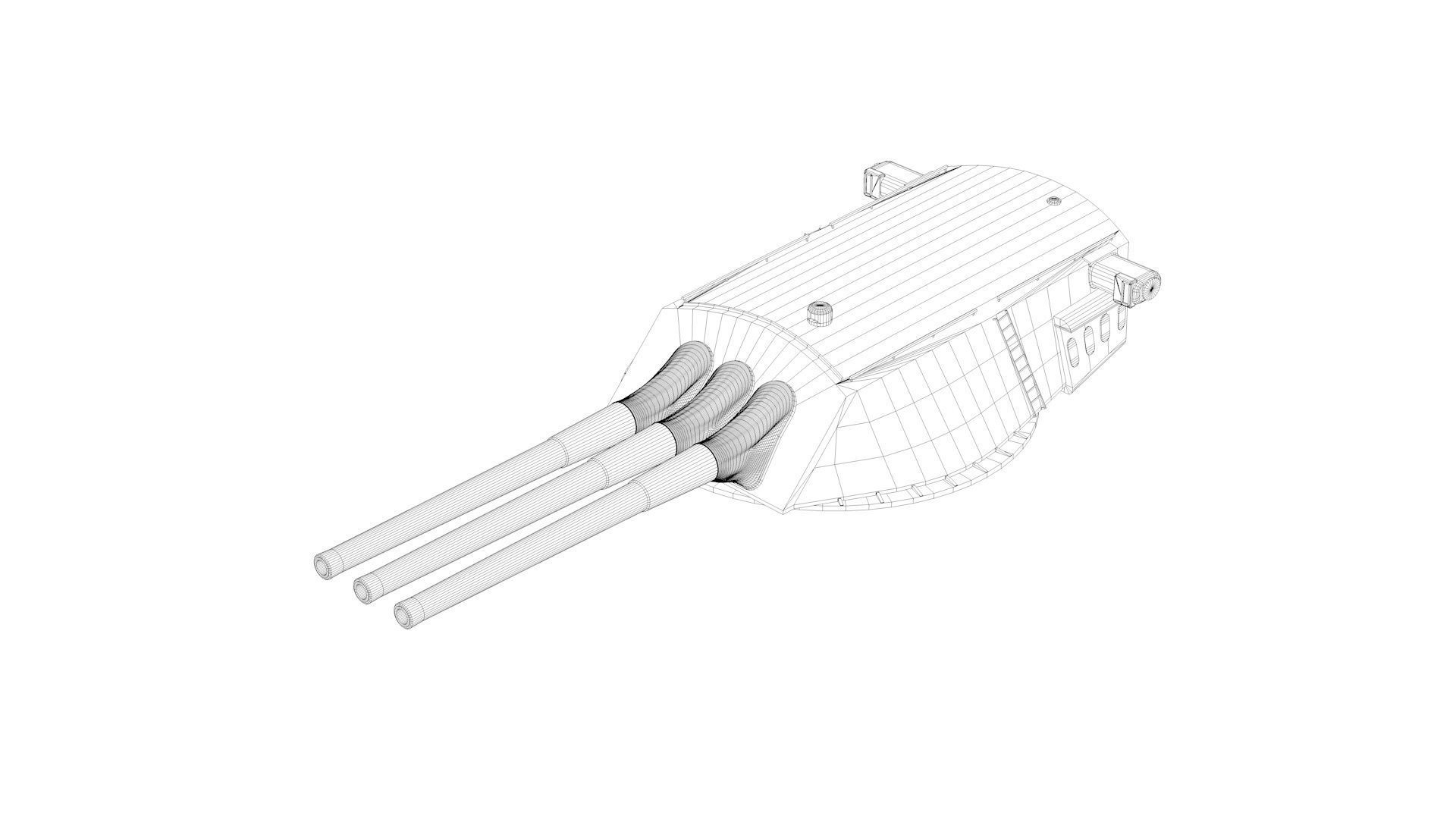 14 inch - 356mm 45 Mk8 Triple Turret Naval Gun USS Arizona 3D model_8