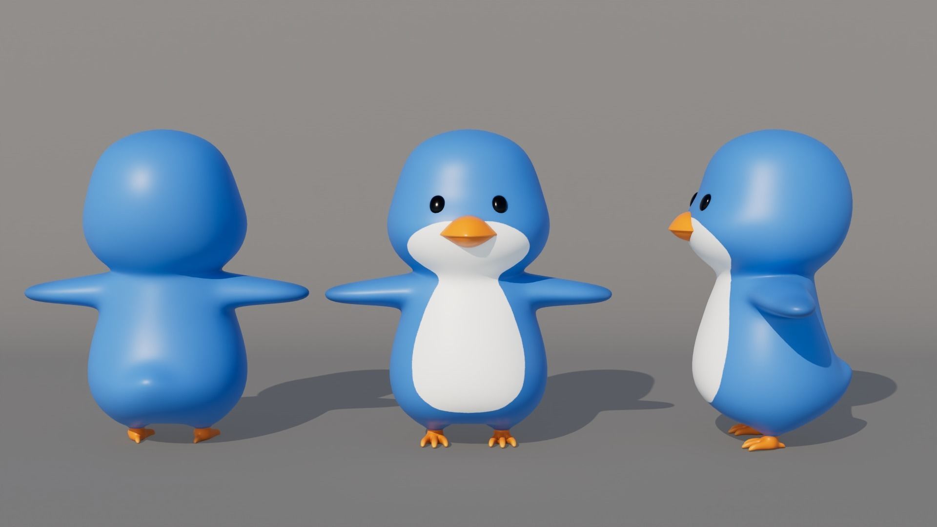 Rigged Cartoon Penguin Low-poly 3D model_3