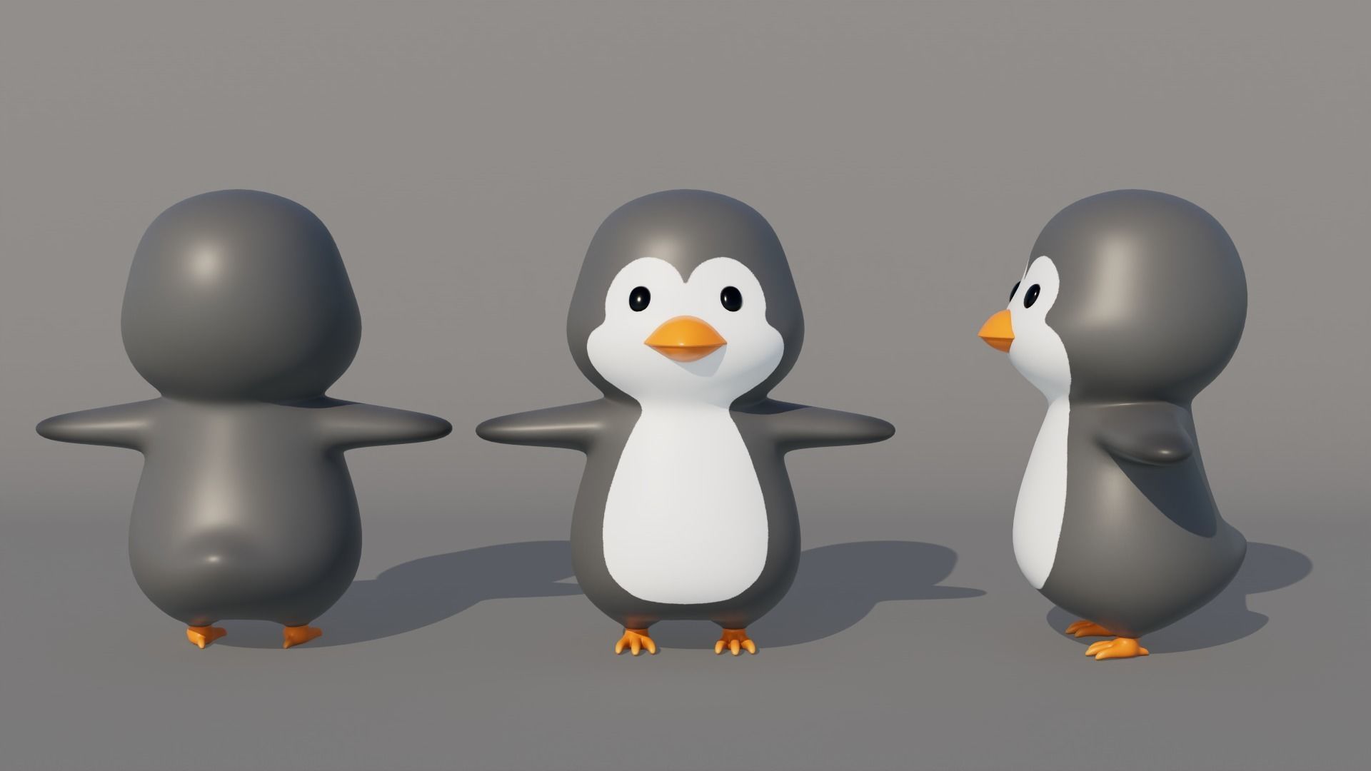 Rigged Cartoon Penguin Low-poly 3D model_4