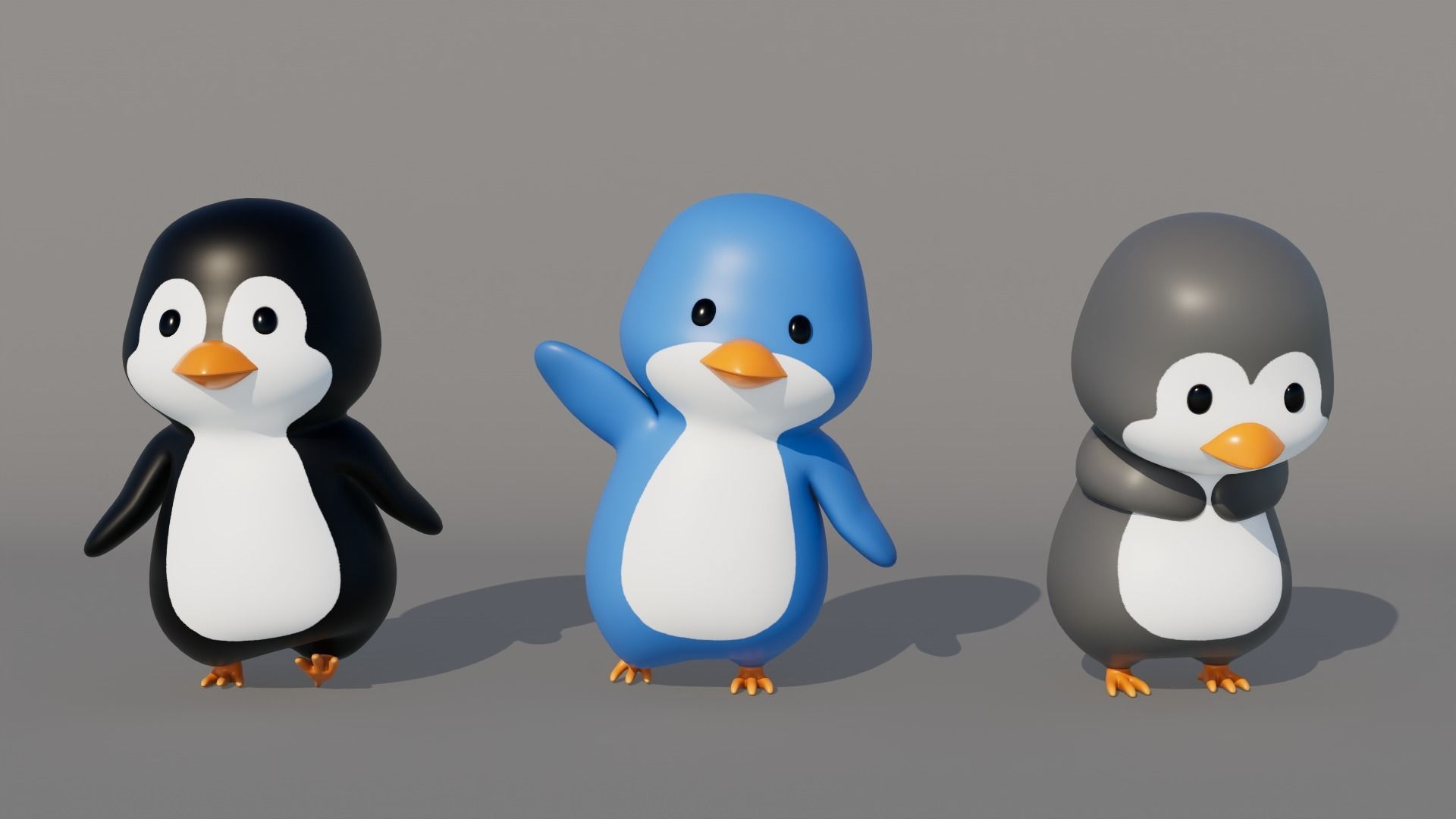 Rigged Cartoon Penguin Low-poly 3D model_1