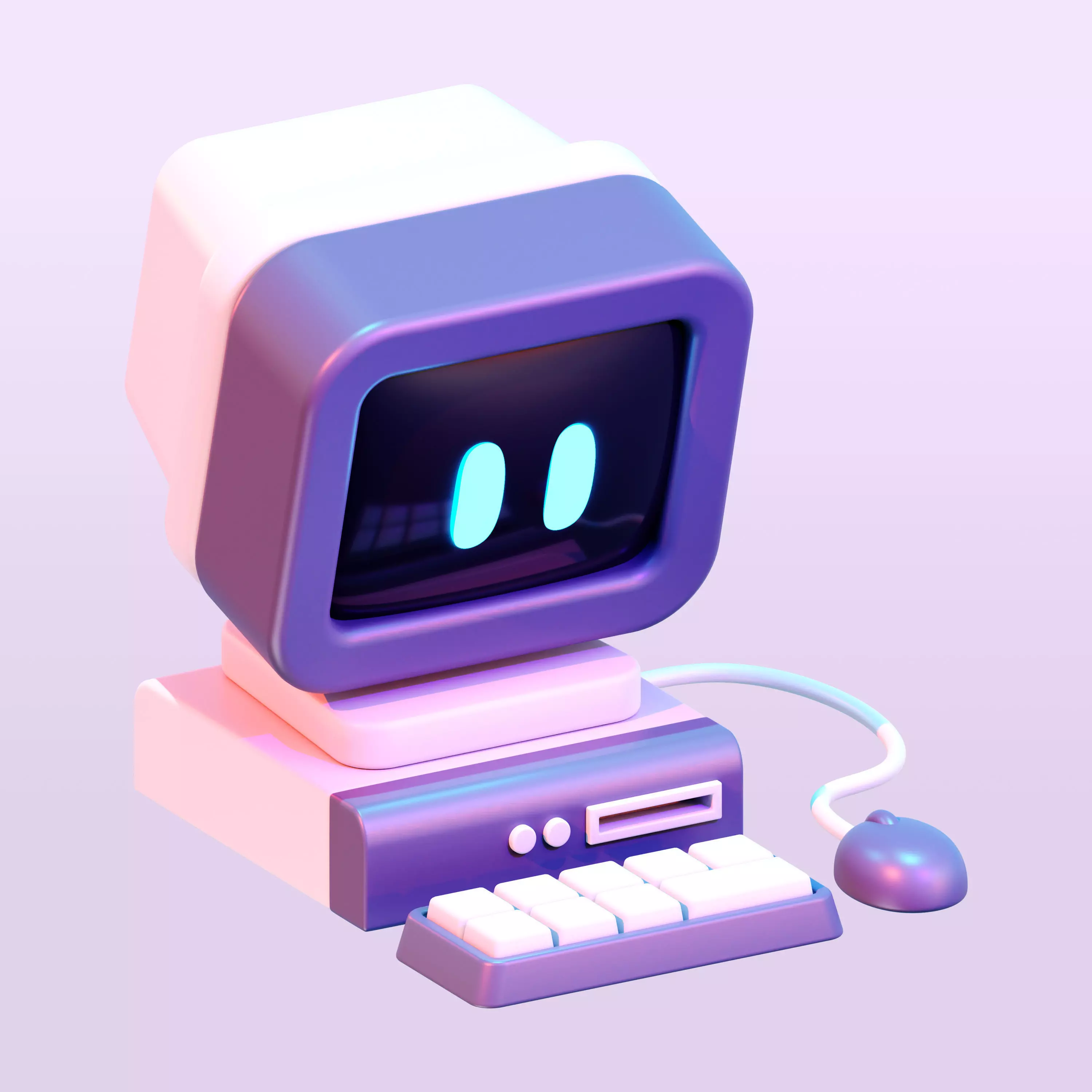 Cute old computer 3d icon 3D model_0