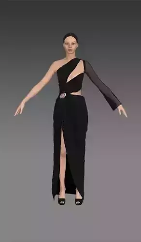 Dress  one shoulder panel detail Low-poly 3D model