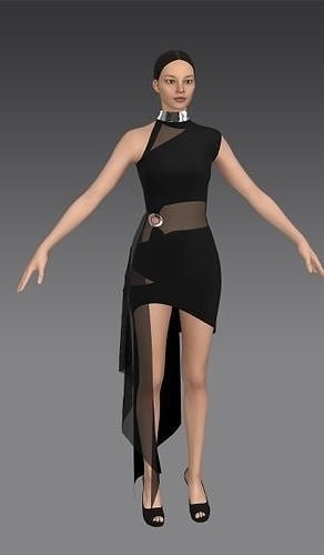 Dress black asymetric skir Low-poly 3D model