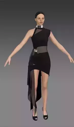 Dress black asymetric skir Low-poly 3D model