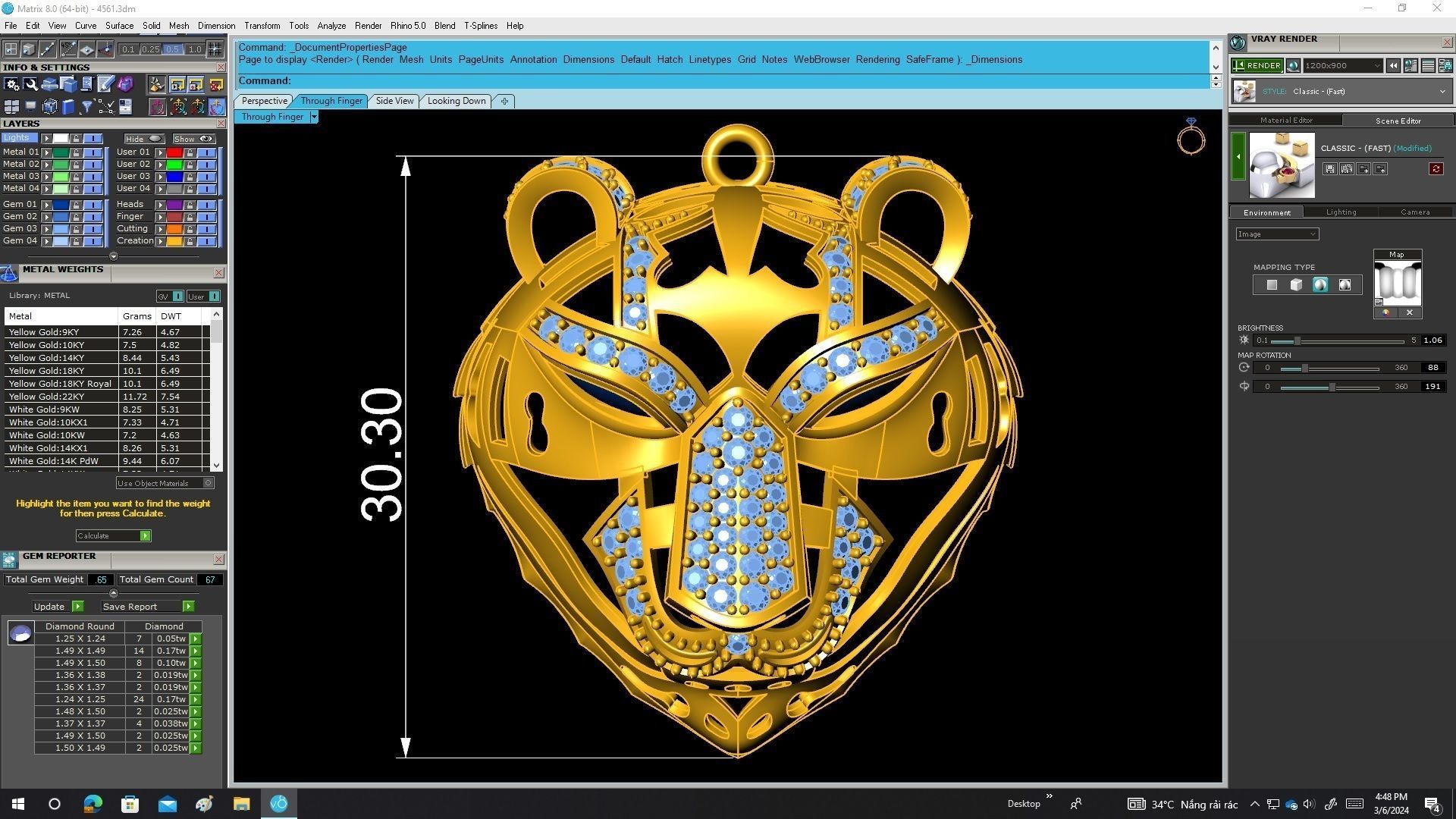A4561 Diamond Tiger Pendant 3D print model_6