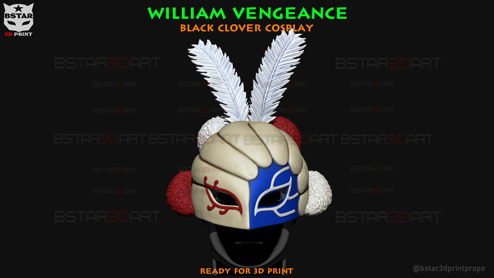 William Vengeance Mask - Black Clover Cosplay 3D print model_11