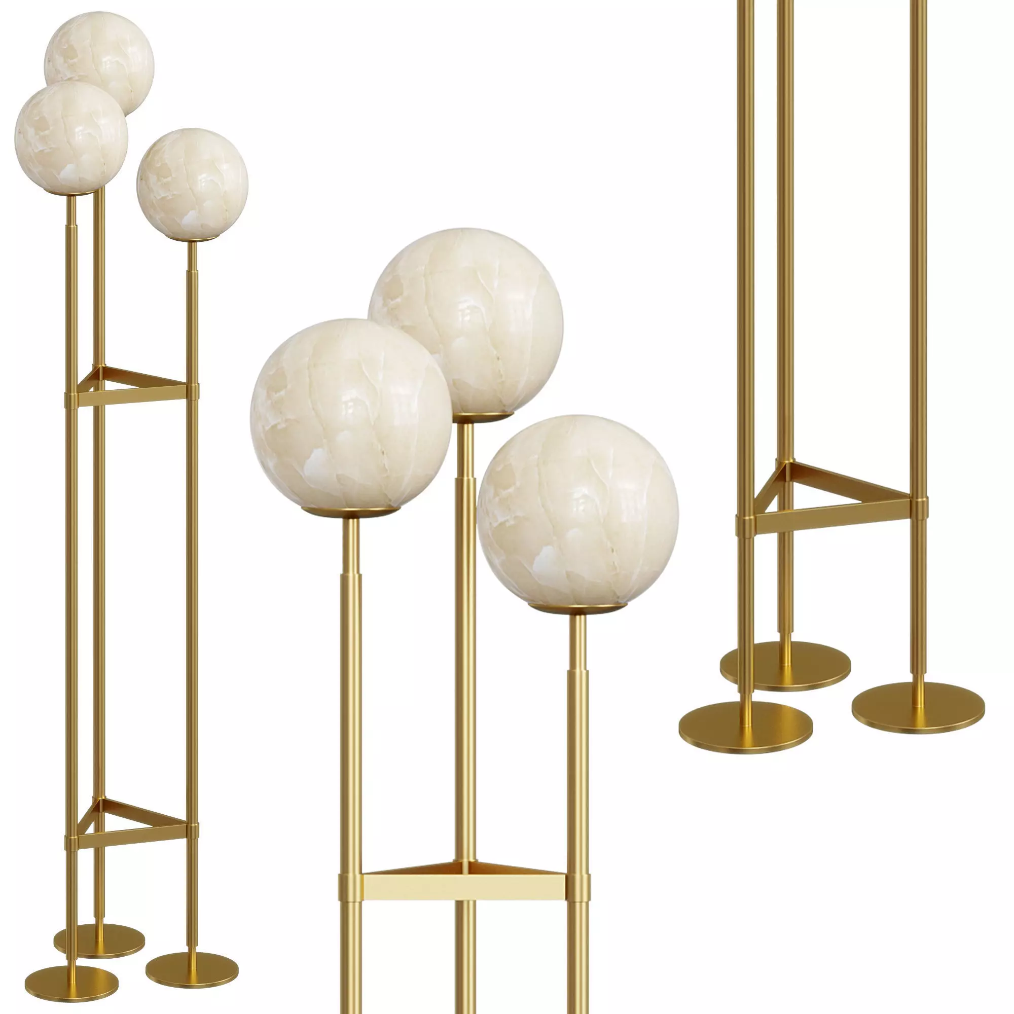 Antique Brass Alabaster Globes Floor Lamp By Oroa 3D model_0