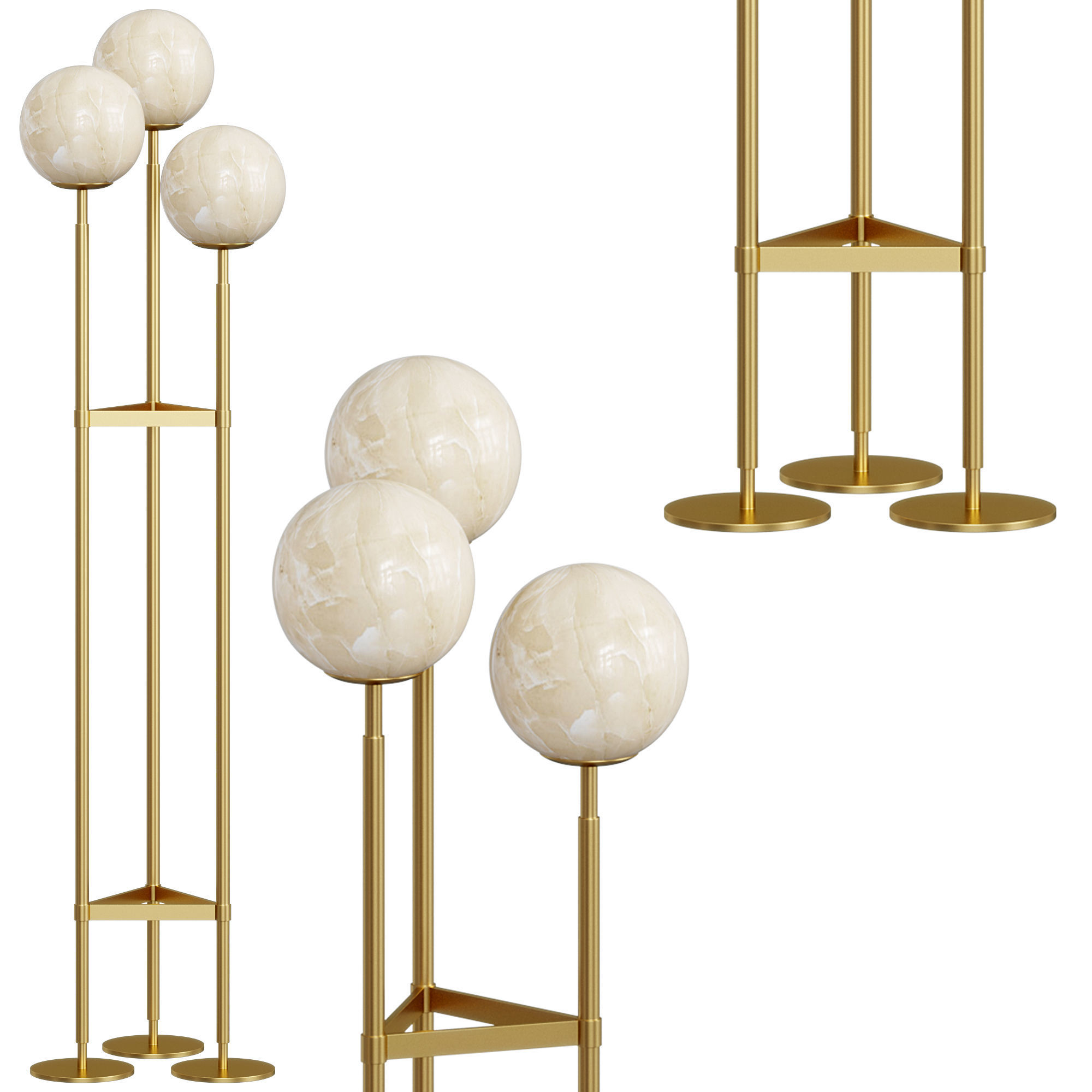 Antique Brass Alabaster Globes Floor Lamp By Oroa 3D model_1