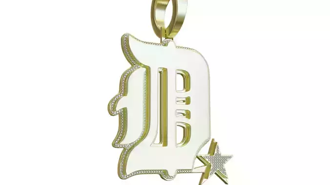 Letter D Diamond Pendant with A Diamond Iced Star
