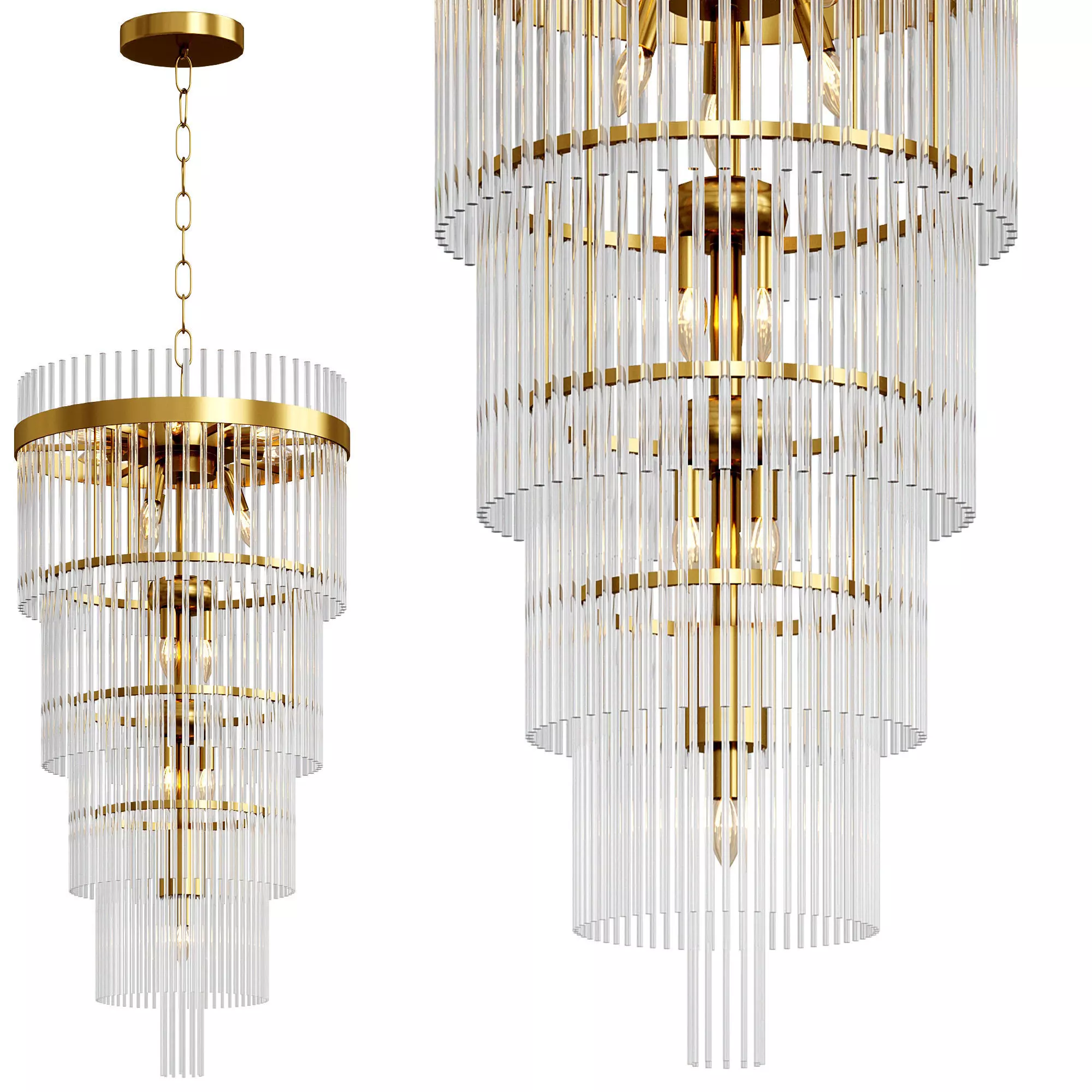 Cascading Glass Rods Chandelier 3D model_0
