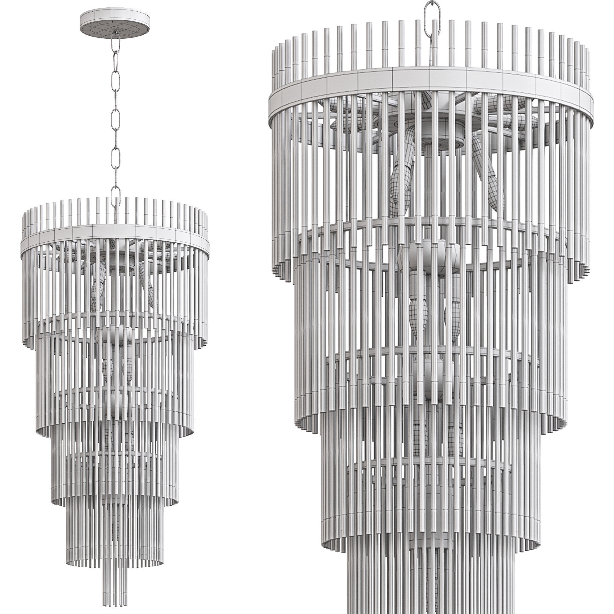 Cascading Glass Rods Chandelier 3D model_2