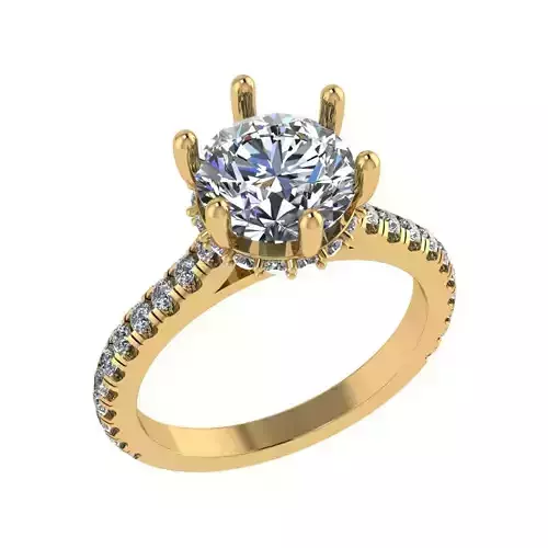6 Prong solitaire hidden halo diamond ring