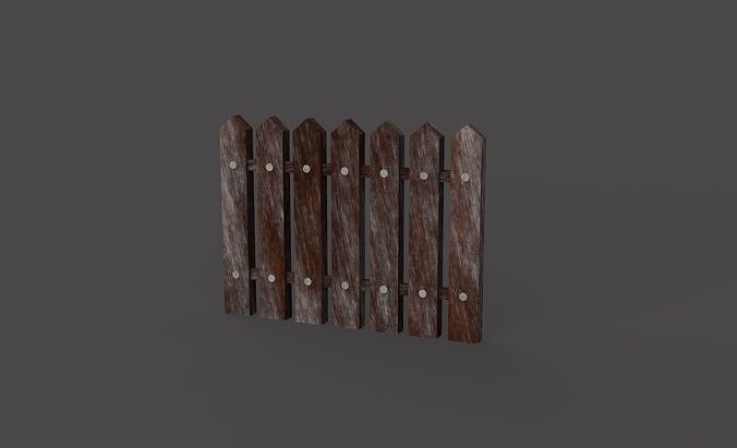 Ancient wooden fence  Low-poly 3D model