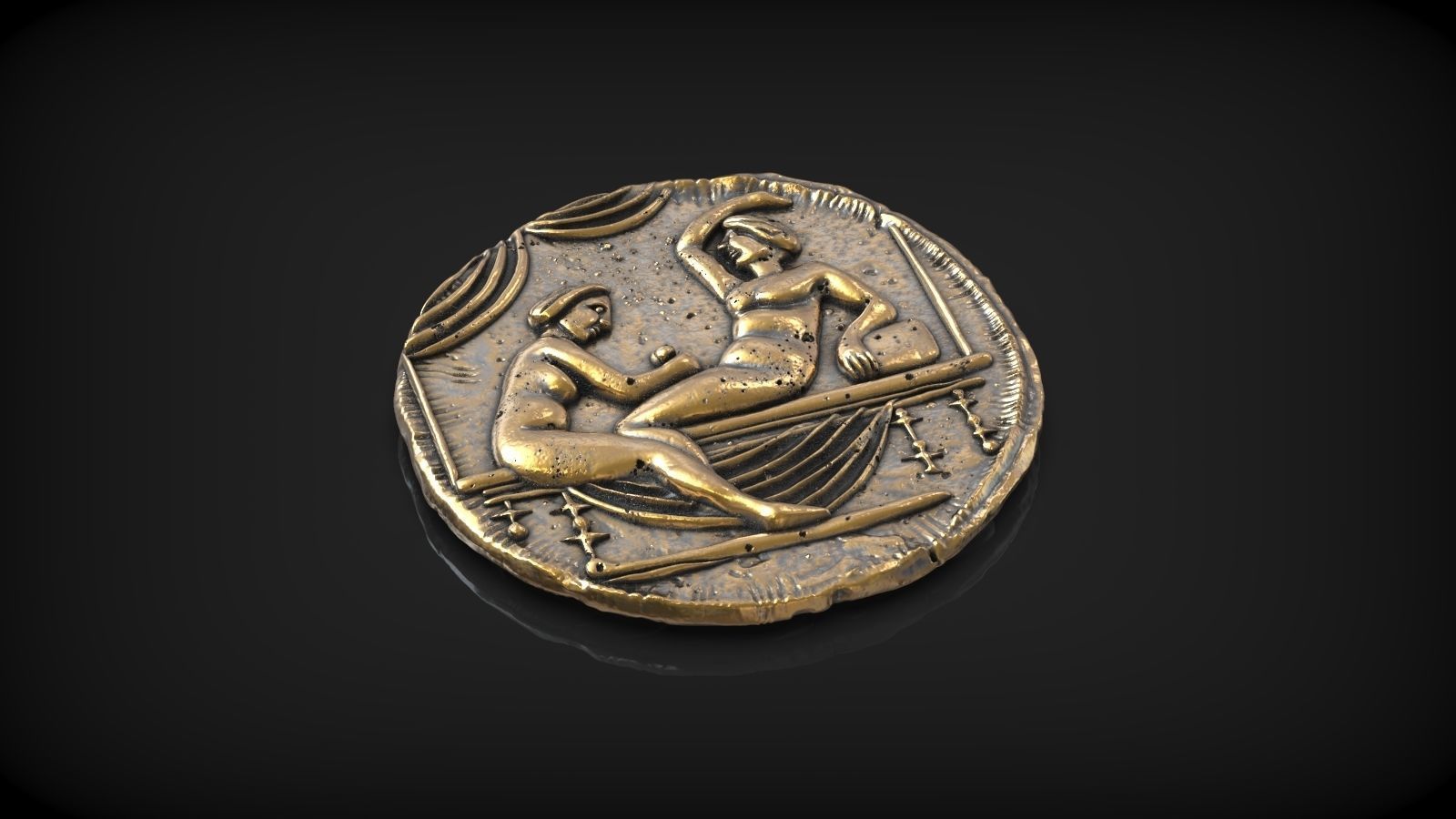 Spintria Rare Ancient Roman Token Antique Coin Number VIIII 3D print model_3