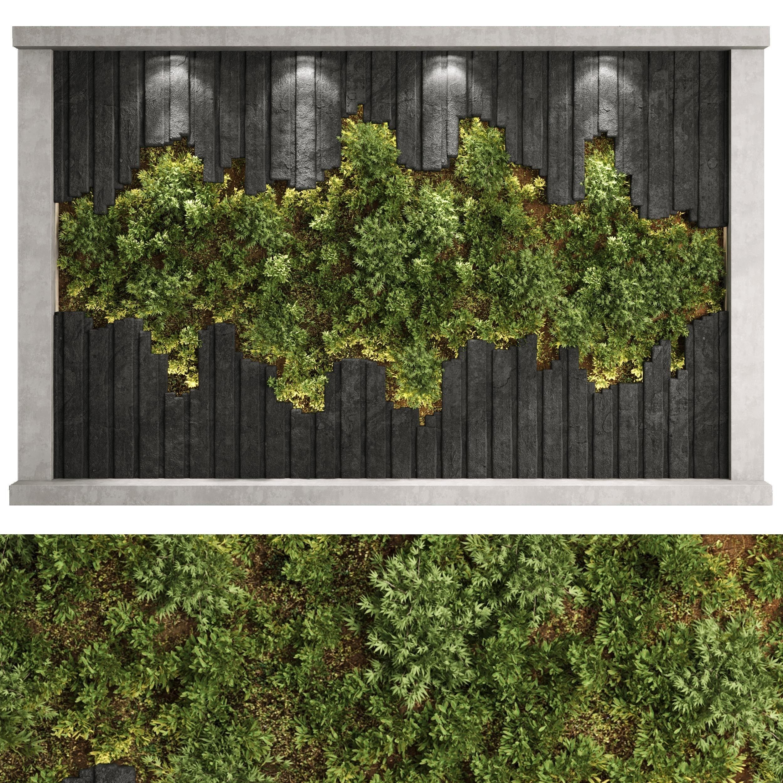 Vertical Wall Garden With concrete frame - set indoor 79 3D model_1