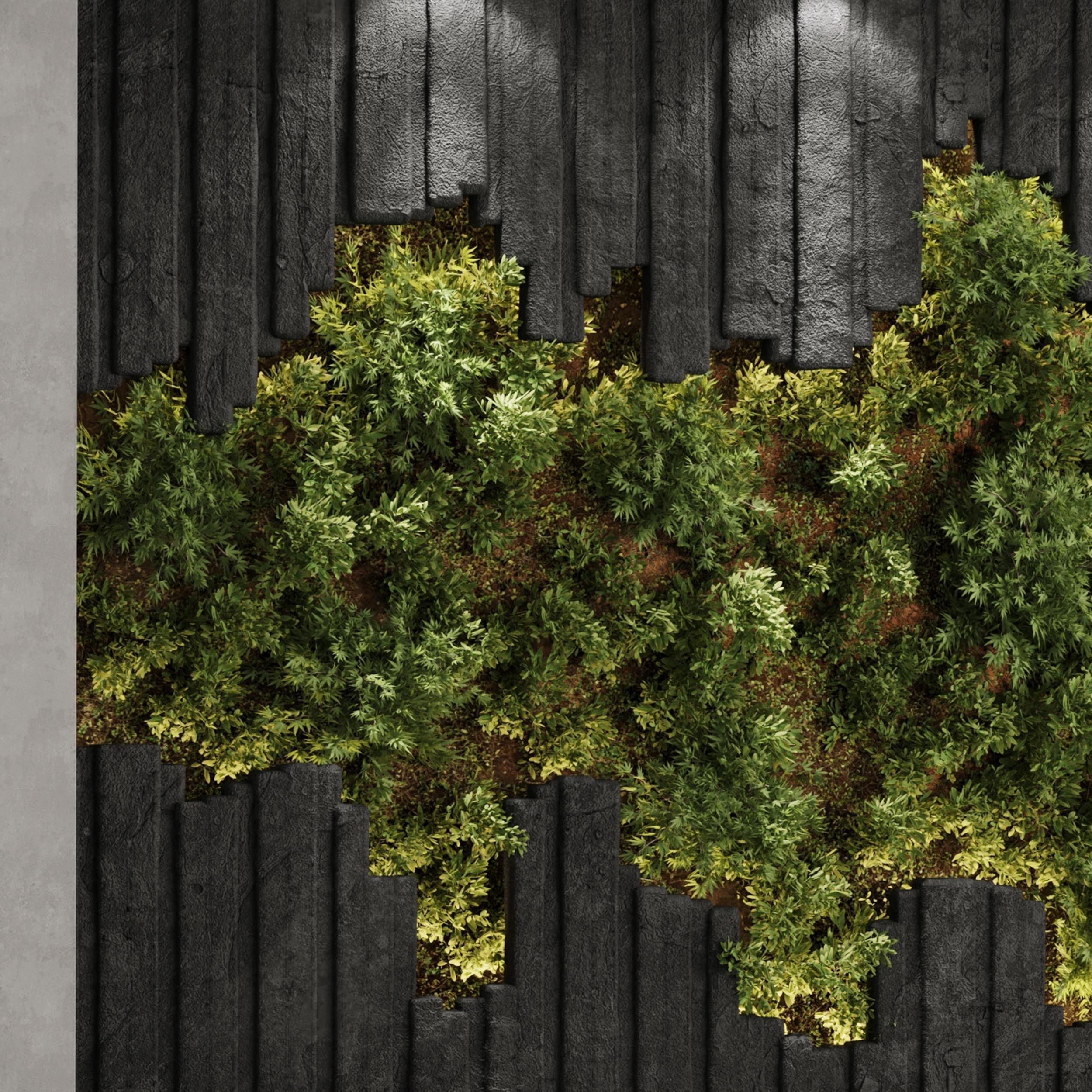 Vertical Wall Garden With concrete frame - set indoor 79 3D model_2