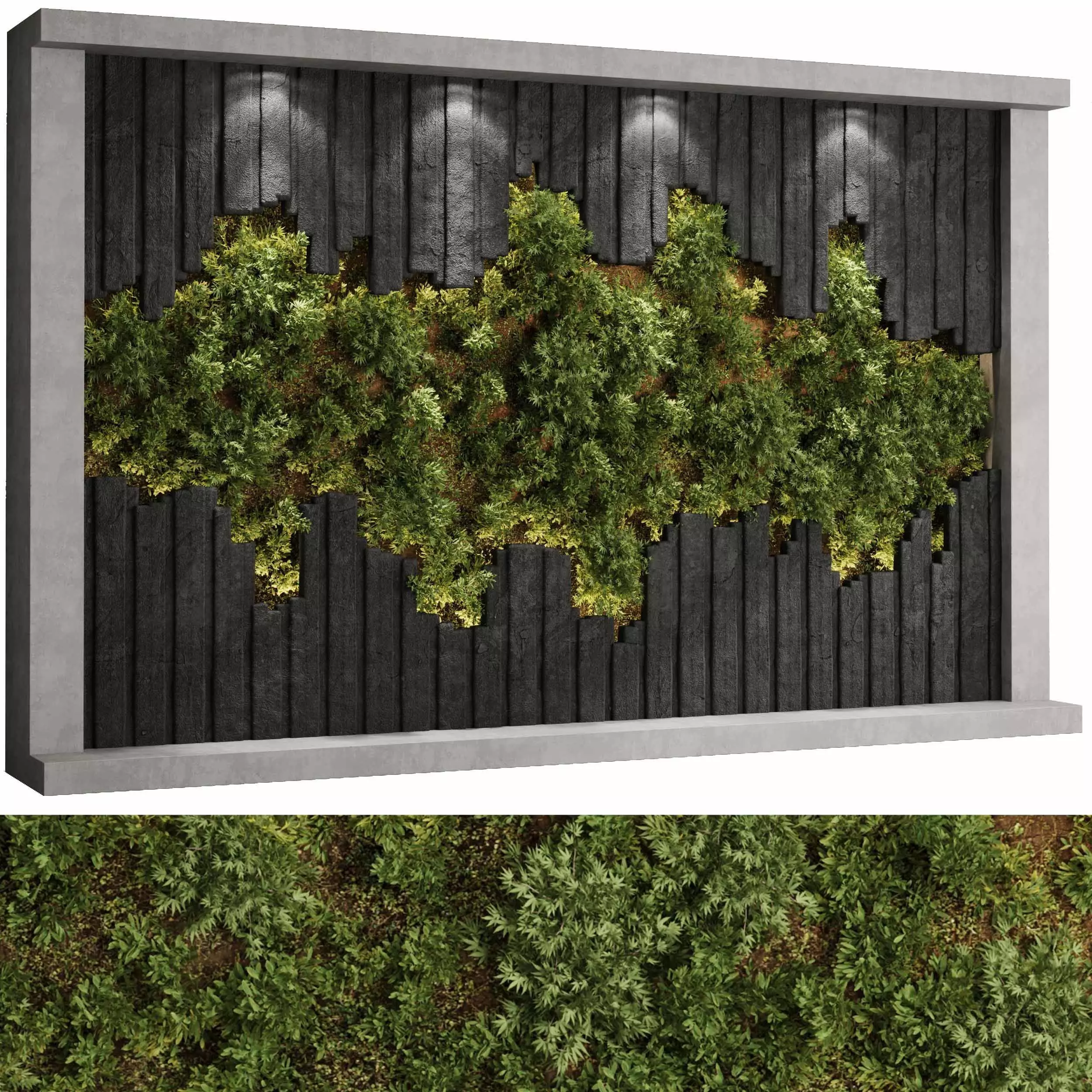Vertical Wall Garden With concrete frame - set indoor 79 3D model_0