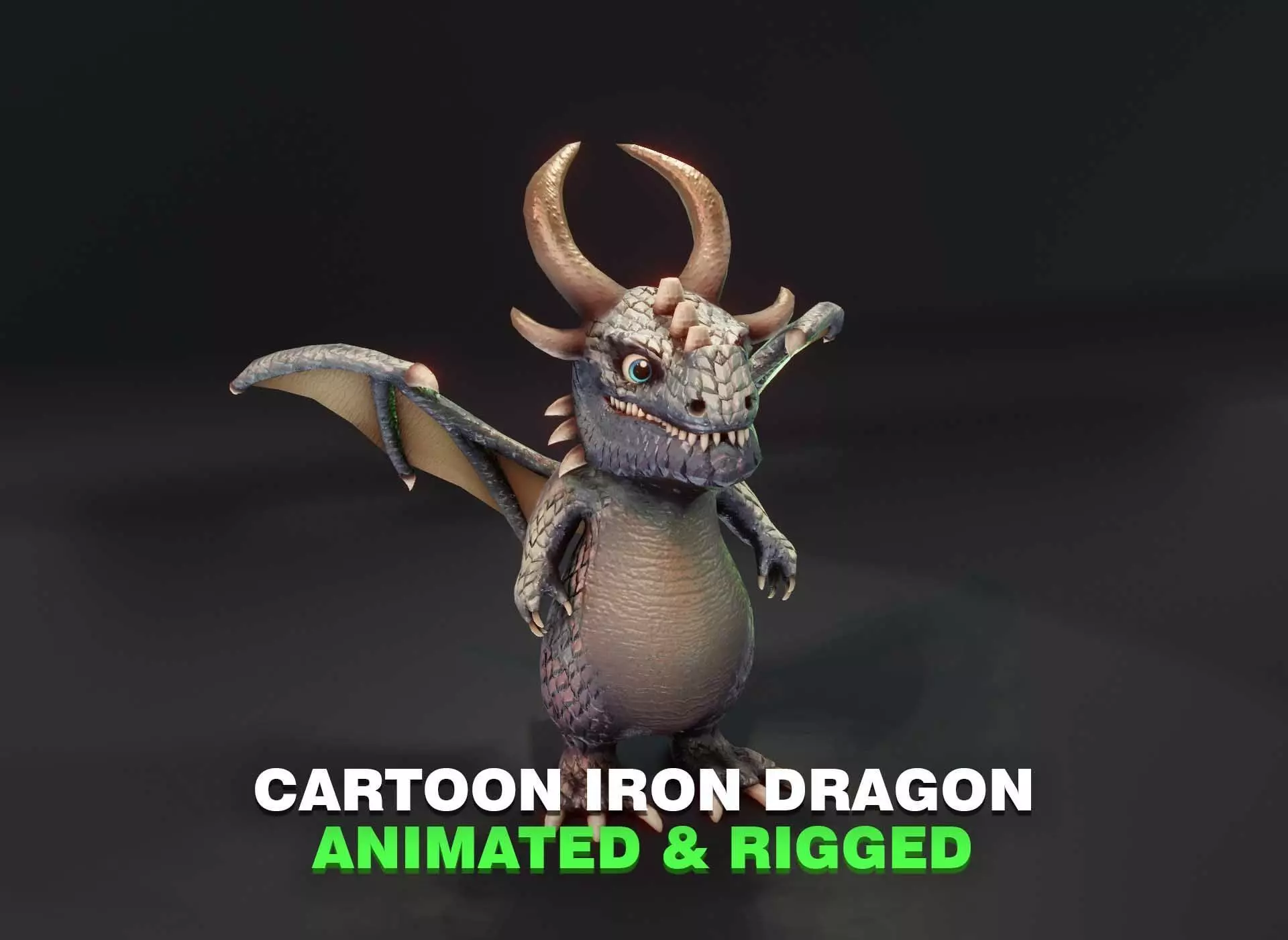 Cartoon Iron Dragon Animated 3D Model Low-poly 3D model_0
