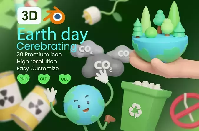 Earth Day Icon 3D Illustration 3D model