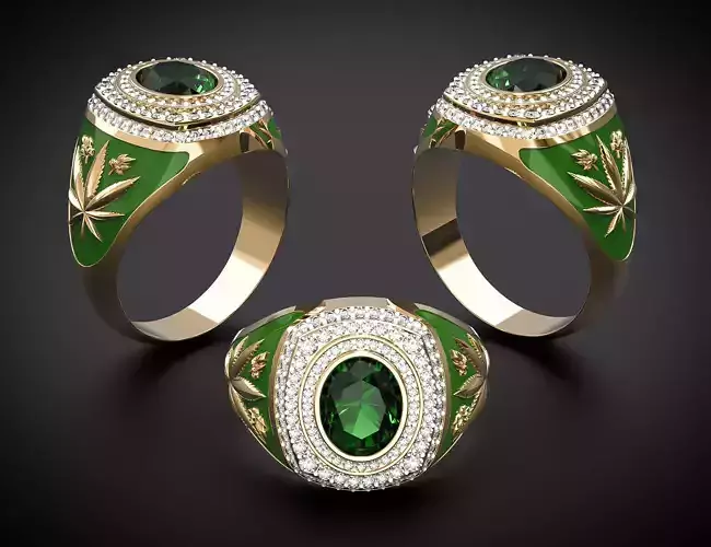 MEN S SIGNET WITH CANNABIS Printable Model