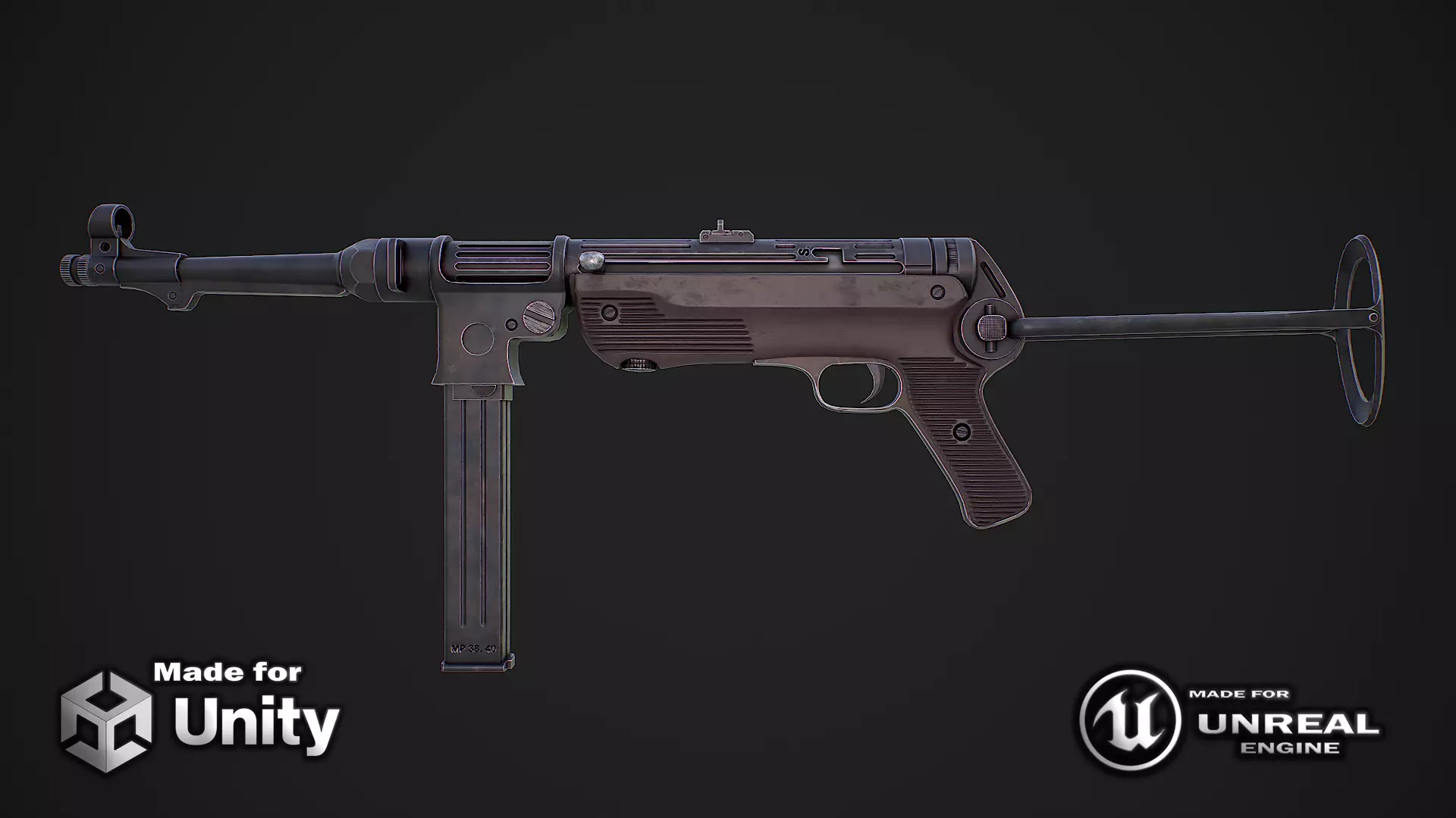 Submachine gun MP 38 40 3d model Low-poly 3D model_0