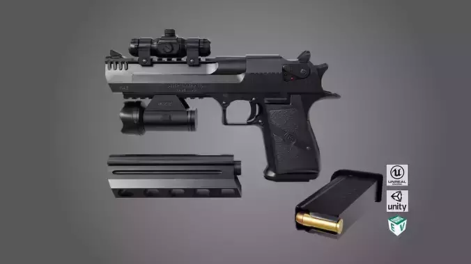 Pistol 10 Black Generic All PBR UE Textures Low-poly 3D model