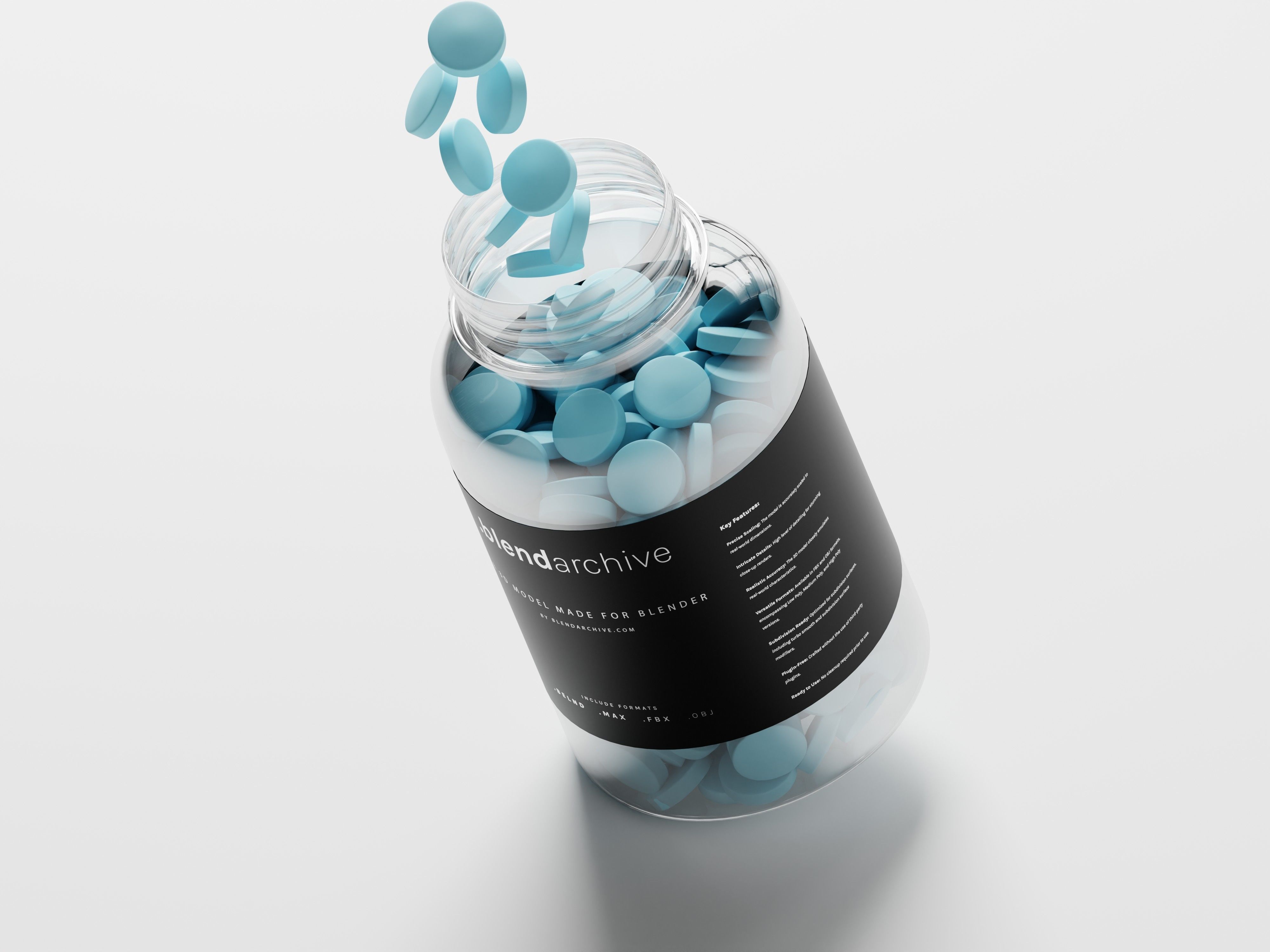 Plastic bottle medicine with pills 3D Model Low-poly 3D model_8