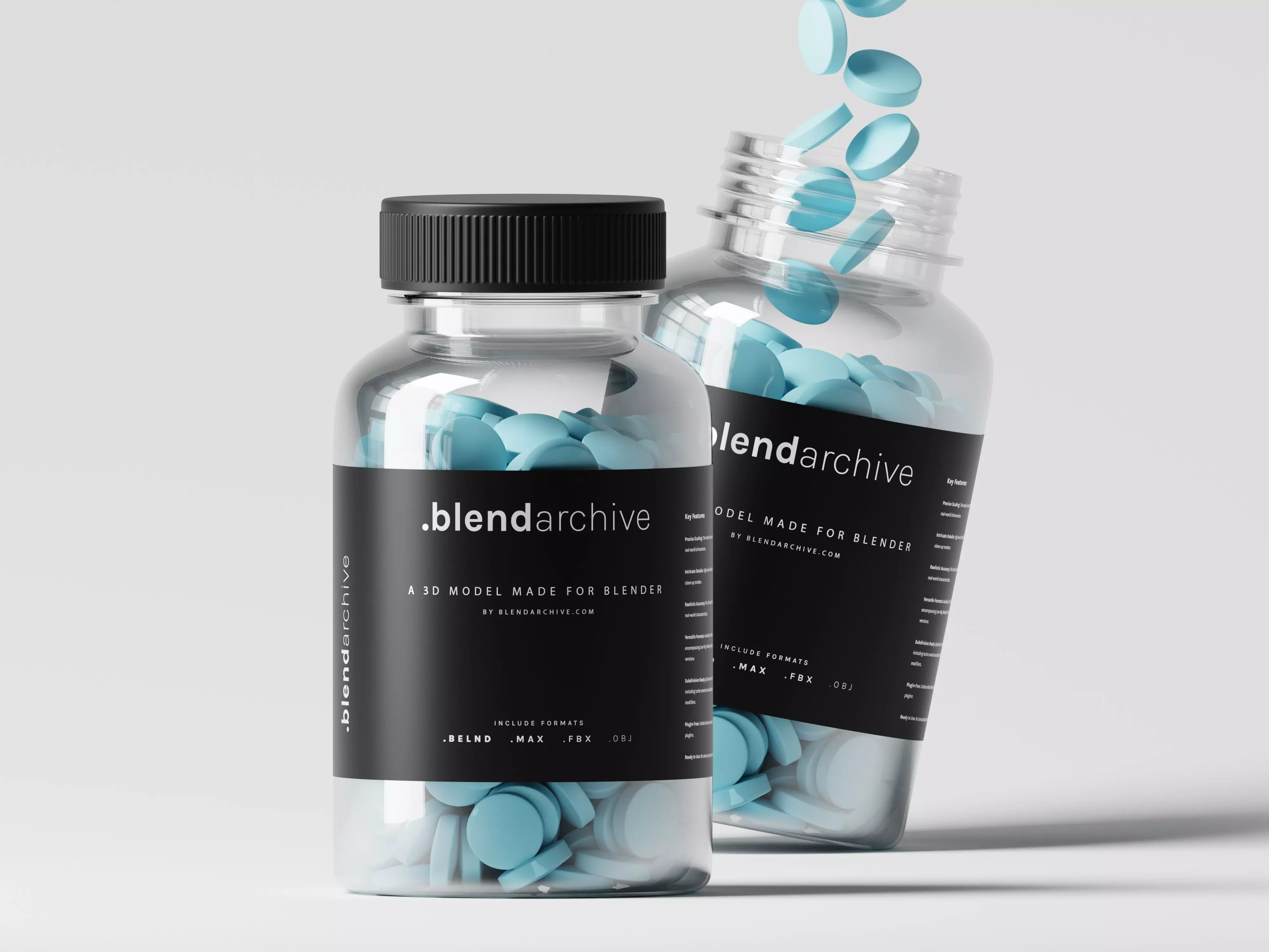 Plastic bottle medicine with pills 3D Model Low-poly 3D model_0