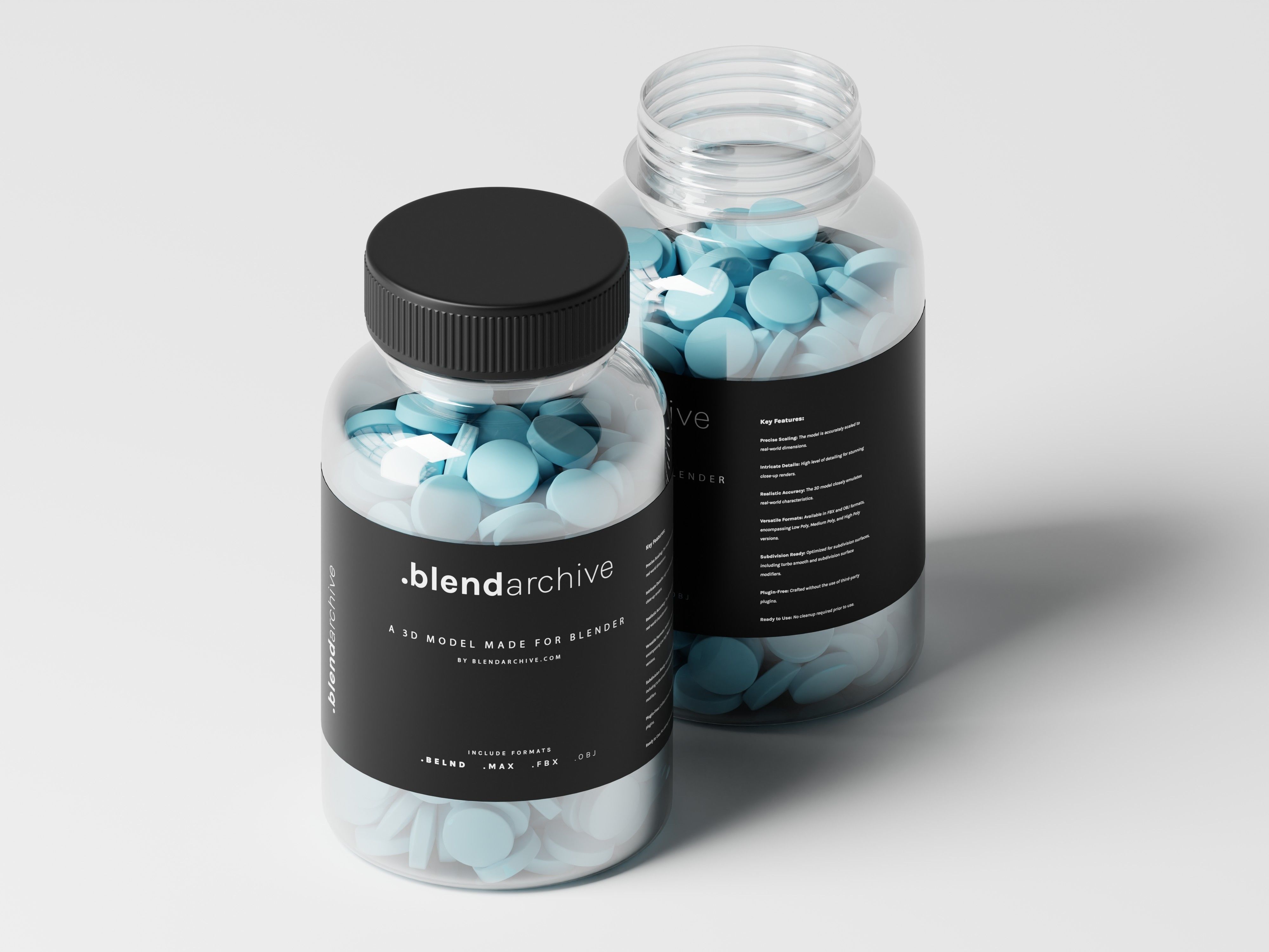 Plastic bottle medicine with pills 3D Model Low-poly 3D model_4