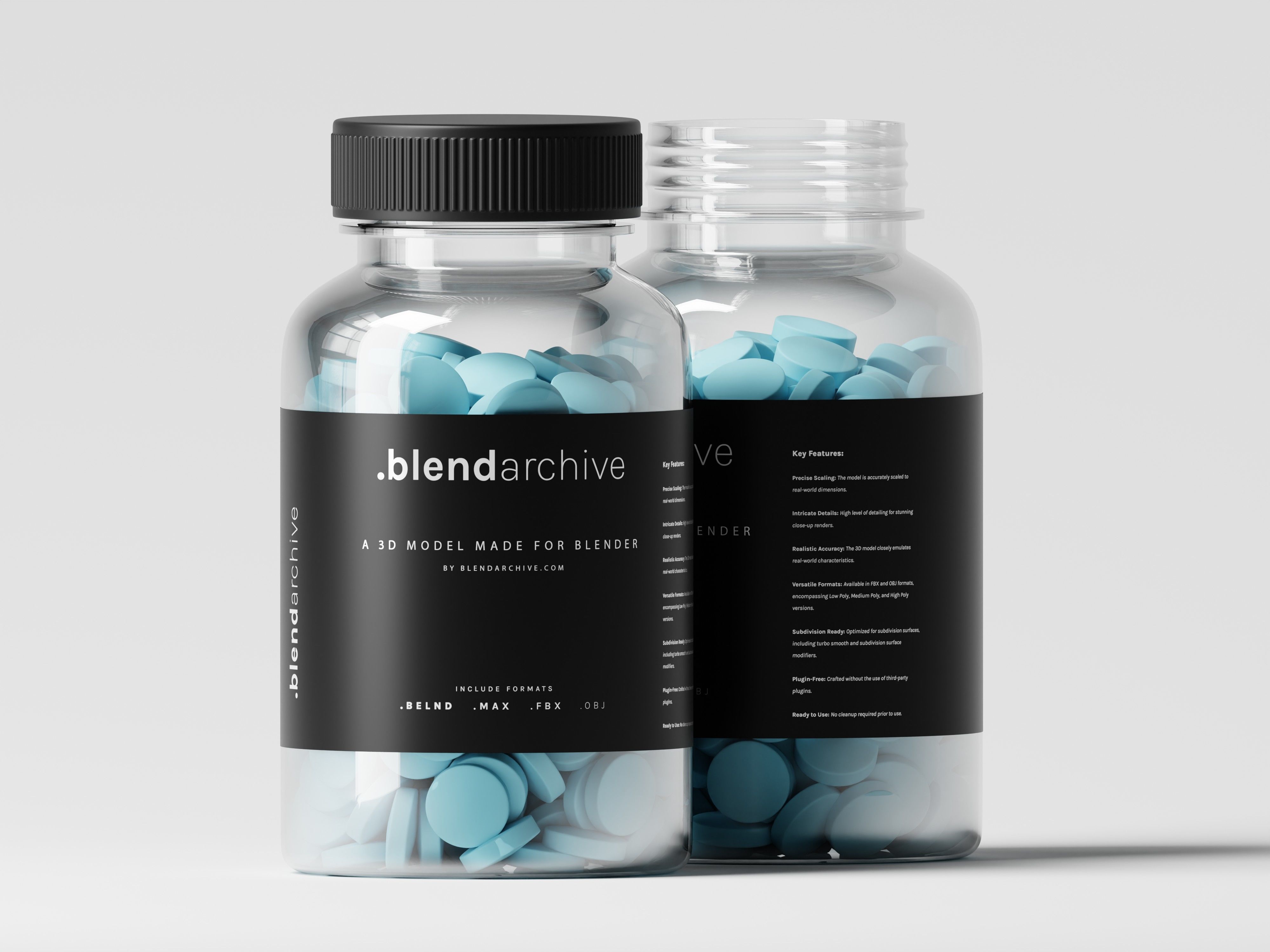 Plastic bottle medicine with pills 3D Model Low-poly 3D model_3
