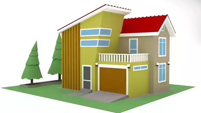 Modern Cartoon House Low Poly