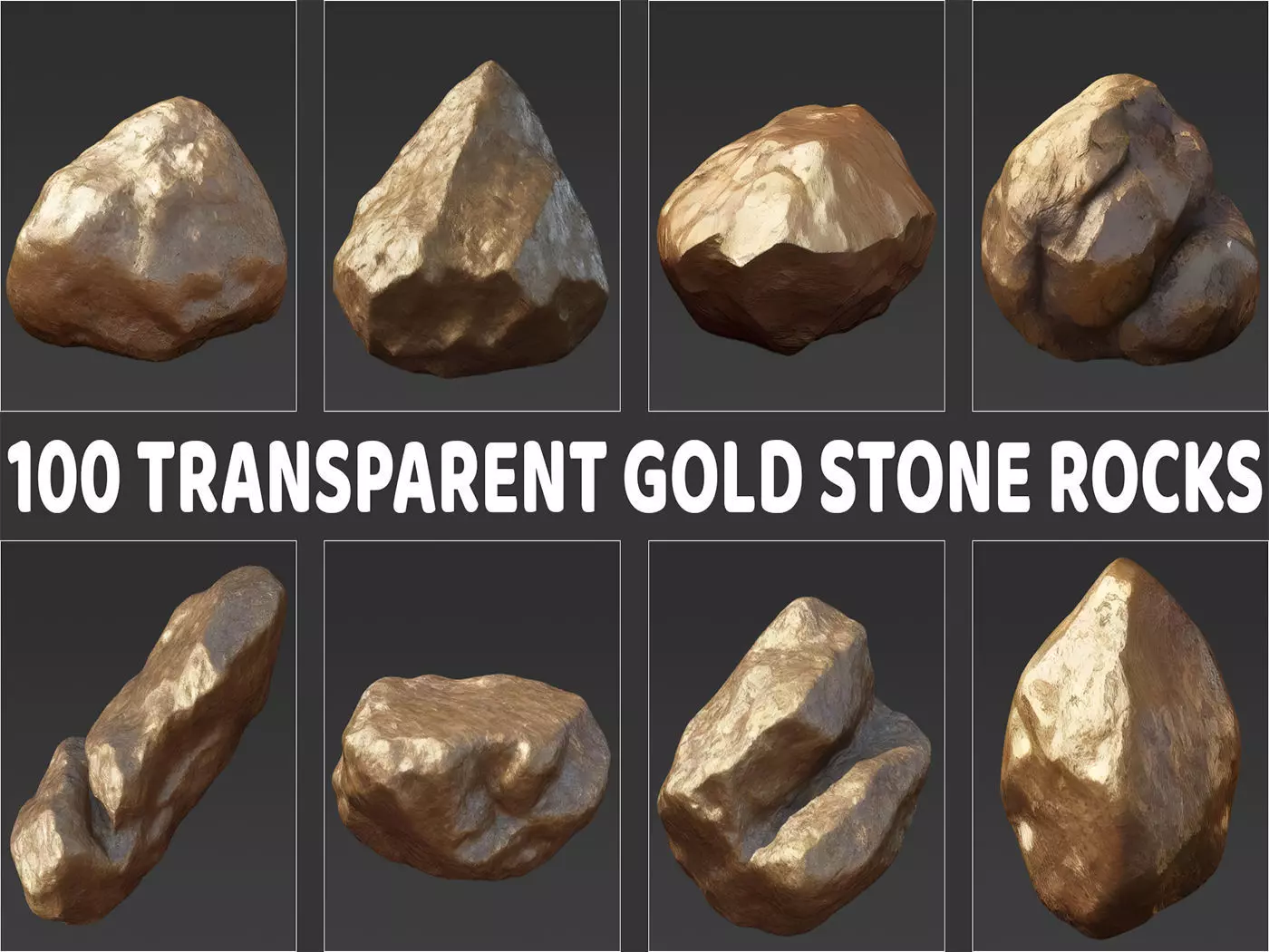 100 Gold Stone Rock 2D Game Asset Texture_0