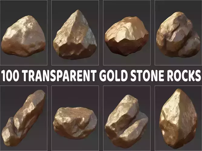 100 Gold Stone Rock 2D Game Asset